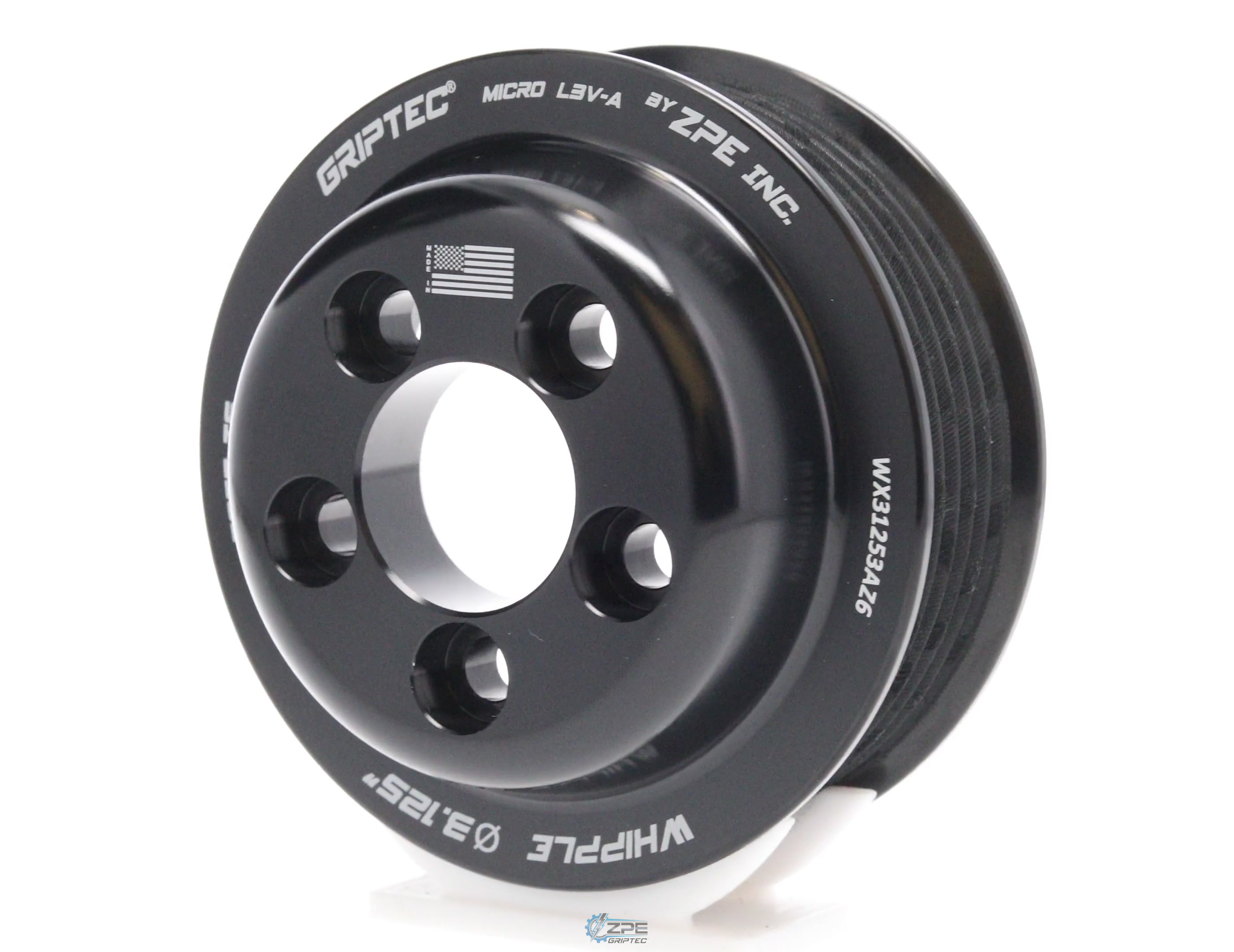 3.125" 6 Rib ZPE GripTec® Whipple 5 Bolt L3V-A Black Pulley Only