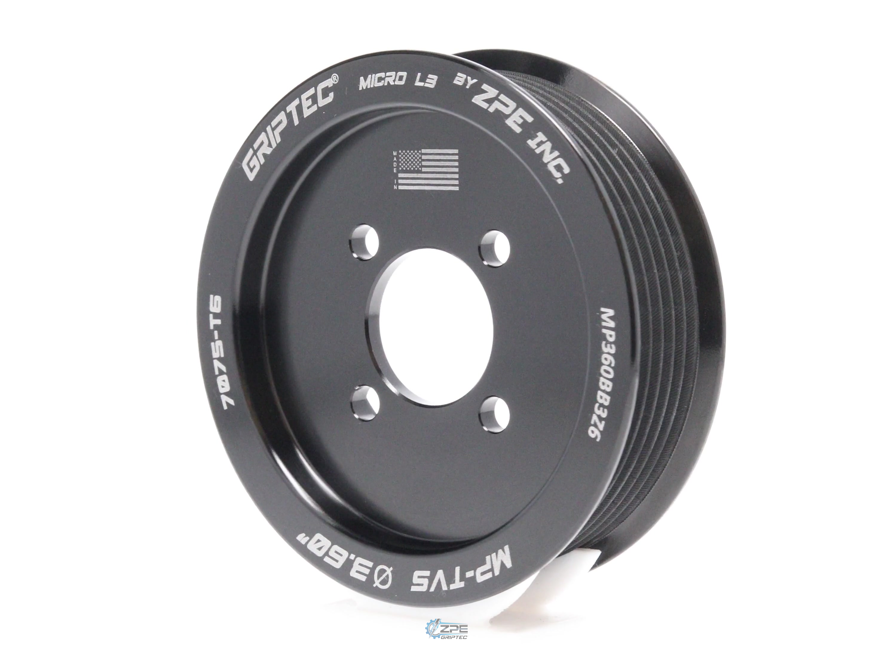 3.60" 6 Rib ZPE GripTec® 2pc Magnuson TVS L3 Black Pulley Only