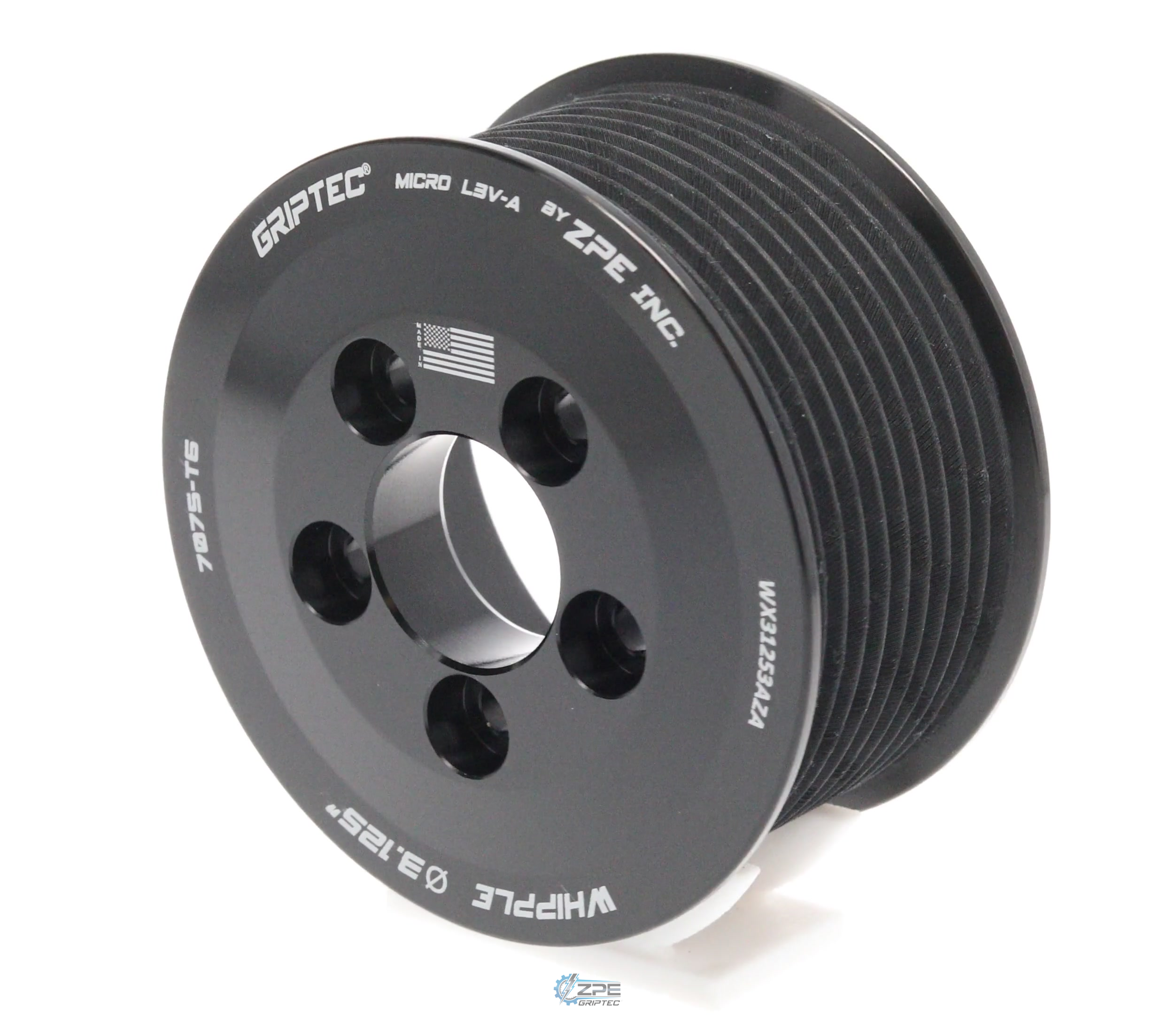 3.125" 10 Rib ZPE GripTec® Whipple 5 Bolt L3V-A Black Pulley Only