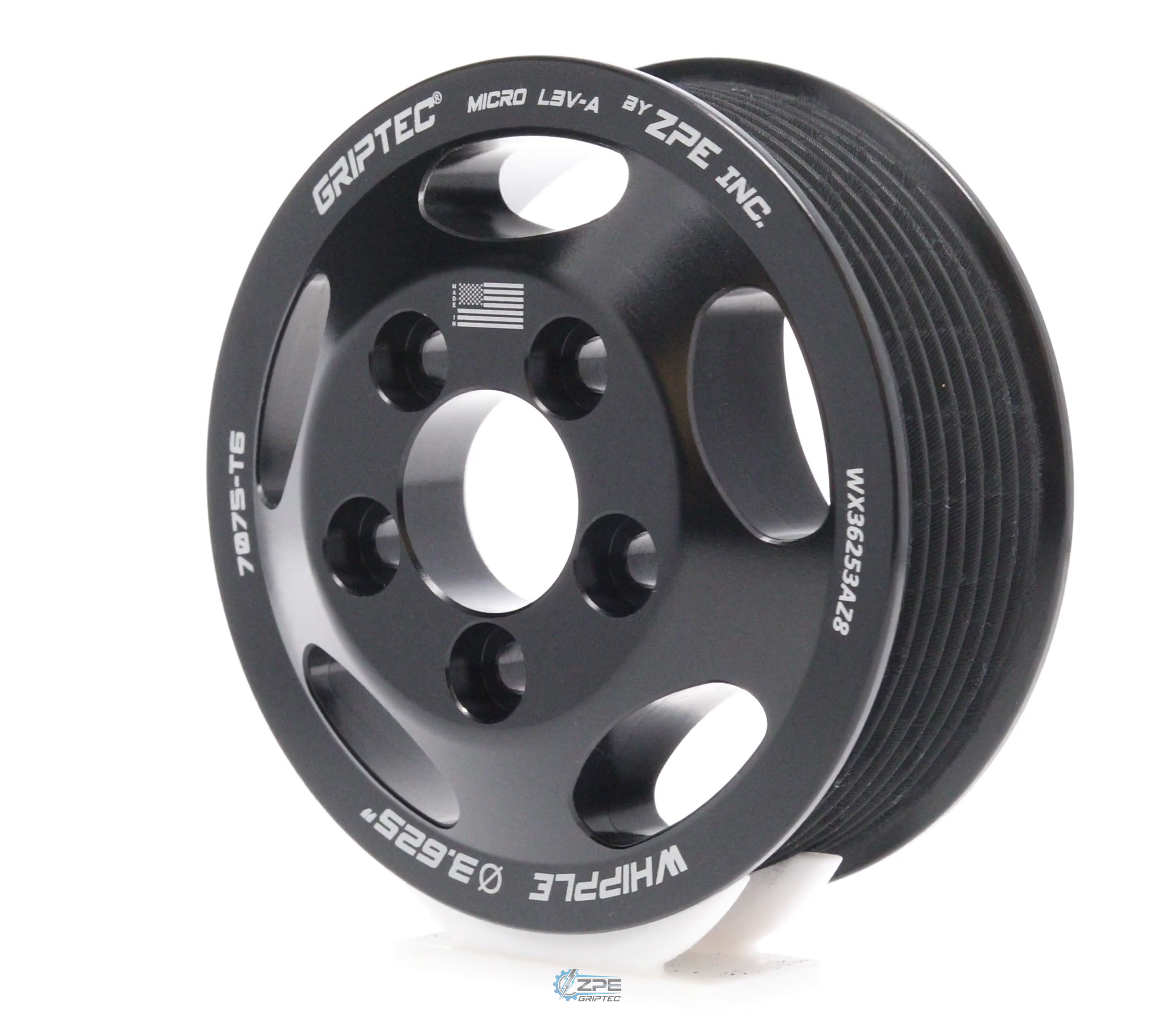 3.625" 8 Rib ZPE GripTec® Whipple 5 Bolt L3V-A Black Pulley Only