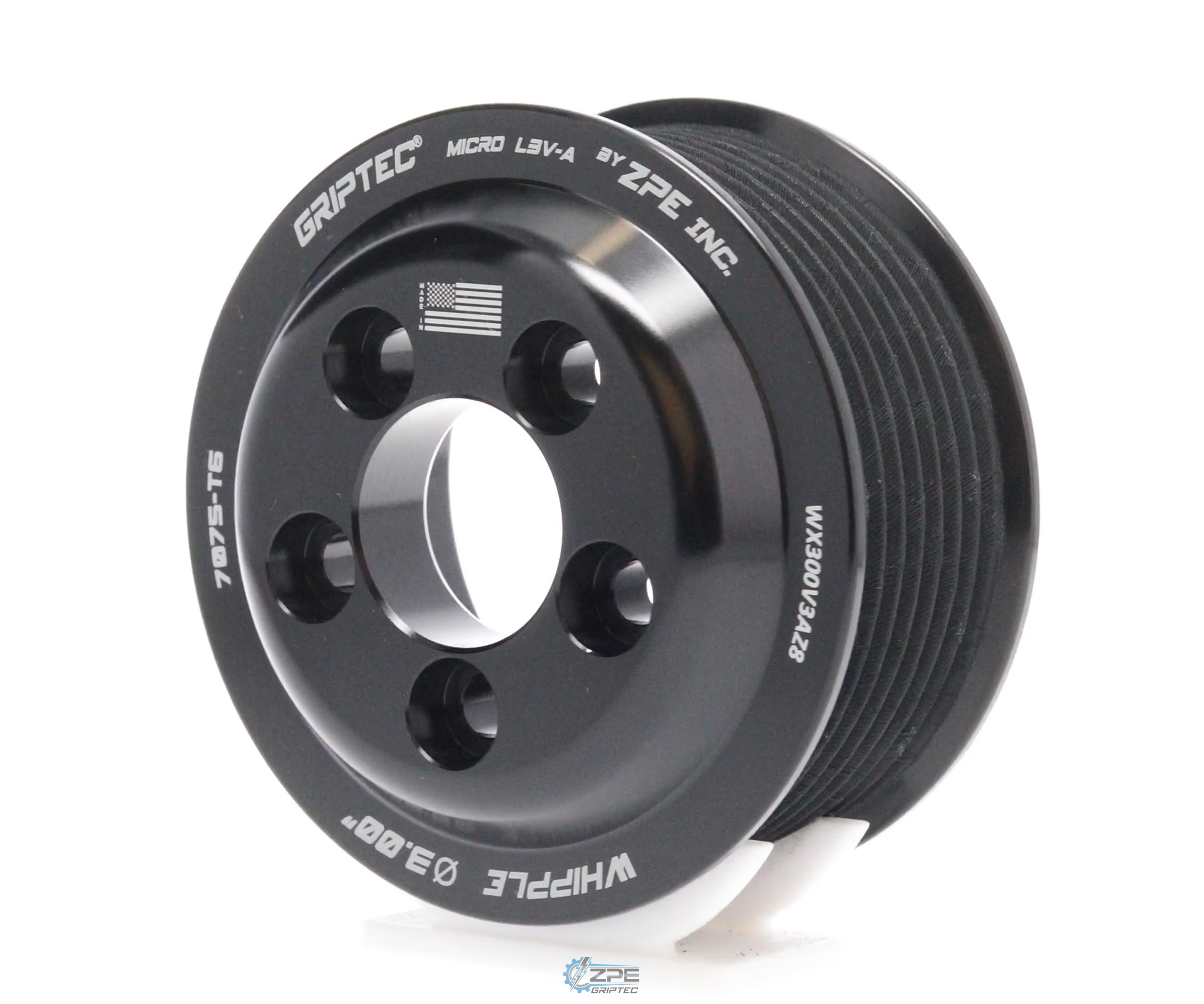 3.00" 8 Rib ZPE GripTec® Whipple 5 Bolt L3V-A Black Pulley Only