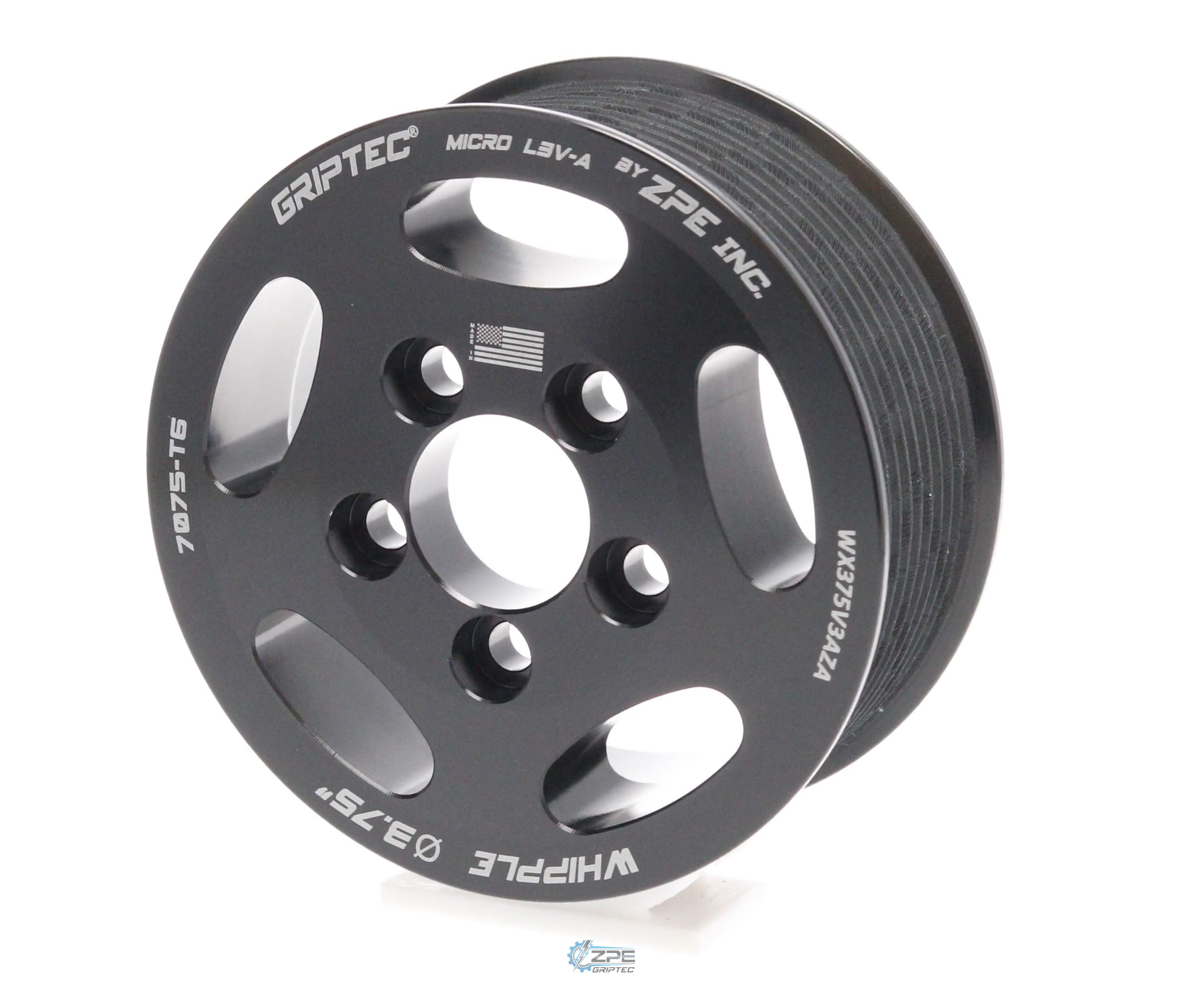3.75" 10 Rib ZPE GripTec® Whipple 5 Bolt L3V-A Black Pulley Only