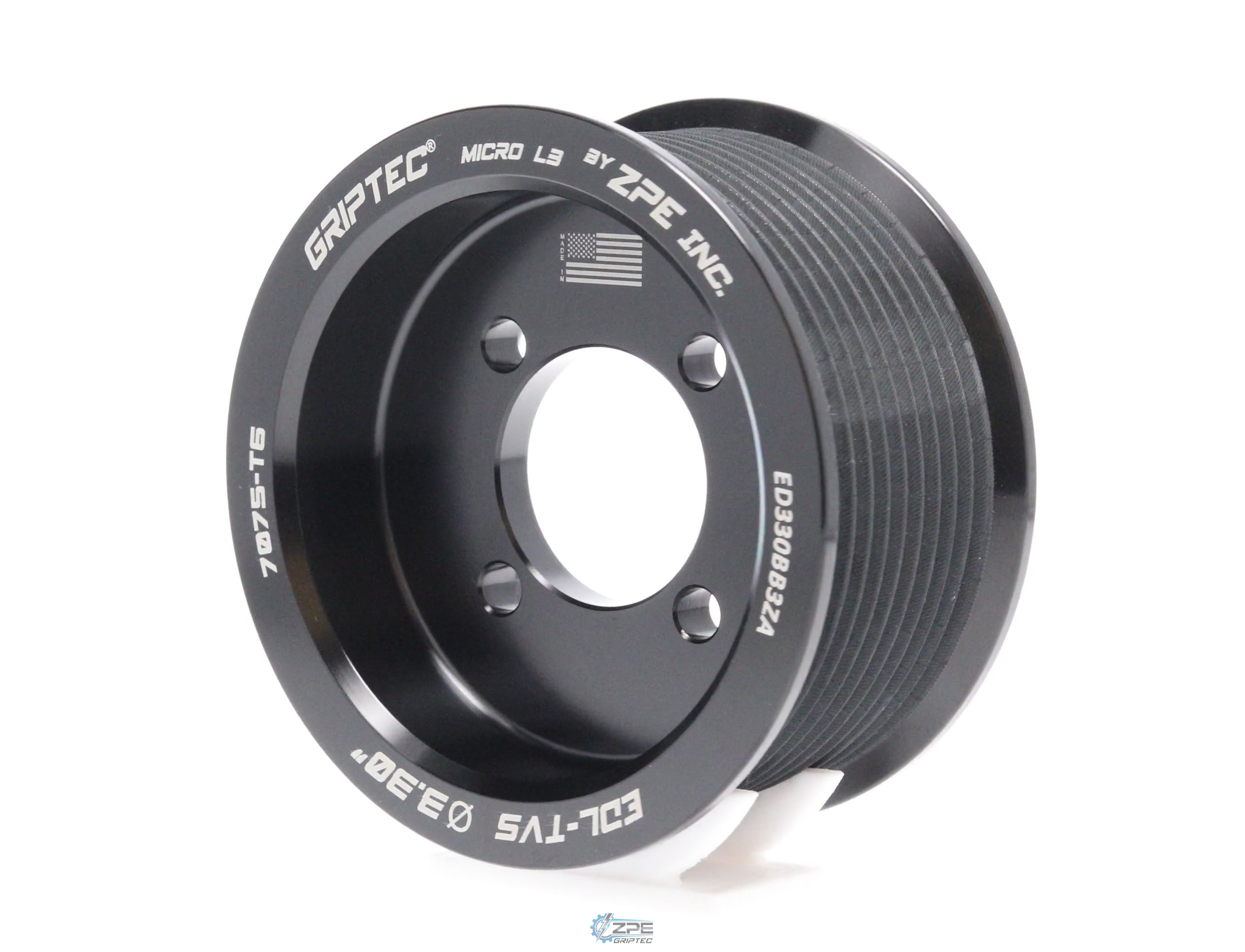 3.30" 10 Rib ZPE GripTec® 2pc Edelbrock TVS L3 Black Pulley Only