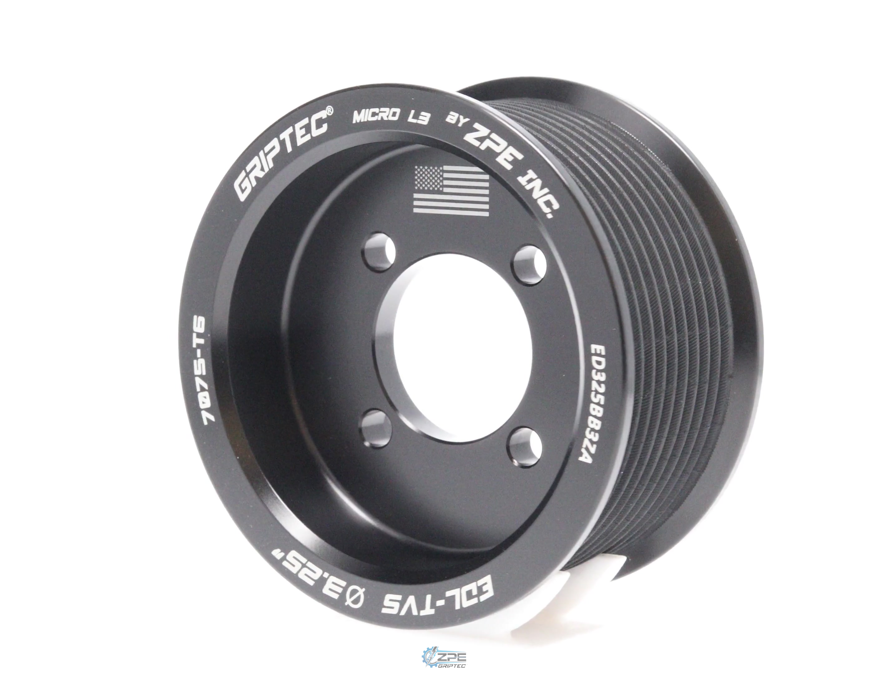 3.25" 10 Rib ZPE GripTec® 2pc Edelbrock TVS L3 Black Pulley Only