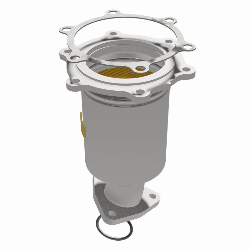 MagnaFlow catalytic converter for 1997 Infiniti QX4 3.3L, direct fit replacement, shown mounted under vehicle.