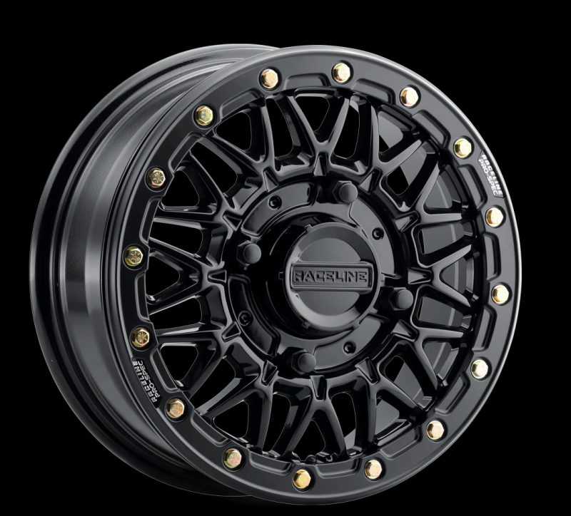 Raceline A15 Omega forged 15x8-inch gloss black wheel with 4x156 bolt pattern and 0mm offset, 132.5mm bore.