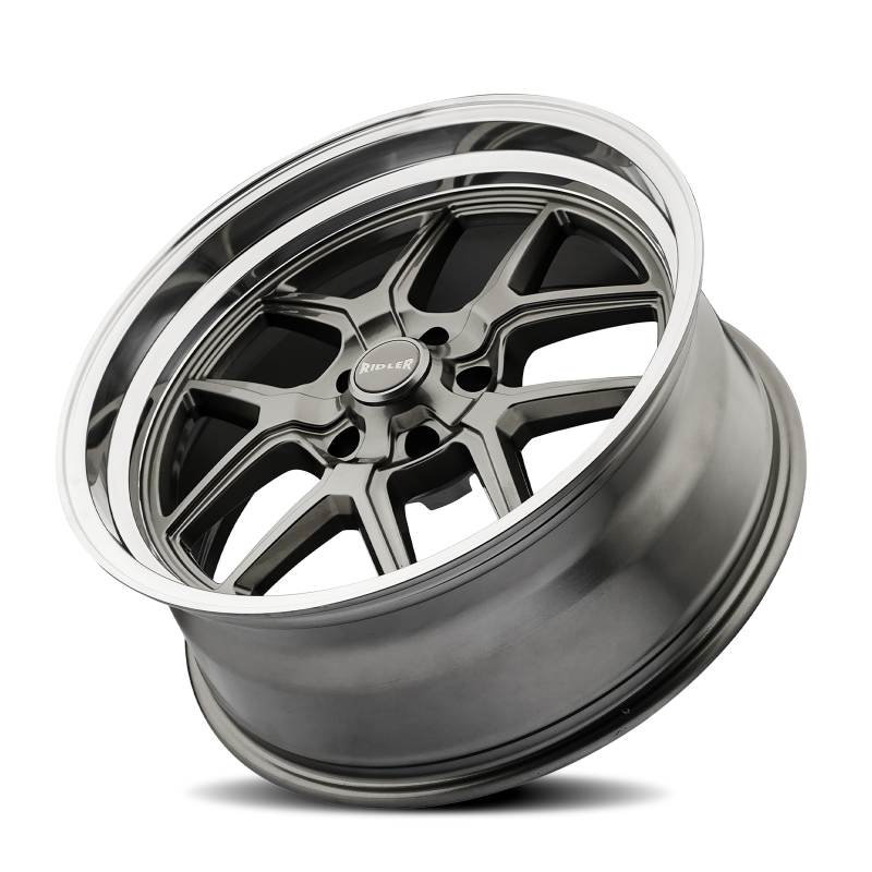 Ridler 610 20x8.5 gloss grey polished cast wheel with 5x120.65 bolt pattern, 0mm offset, and 83.82mm hub for vehicles