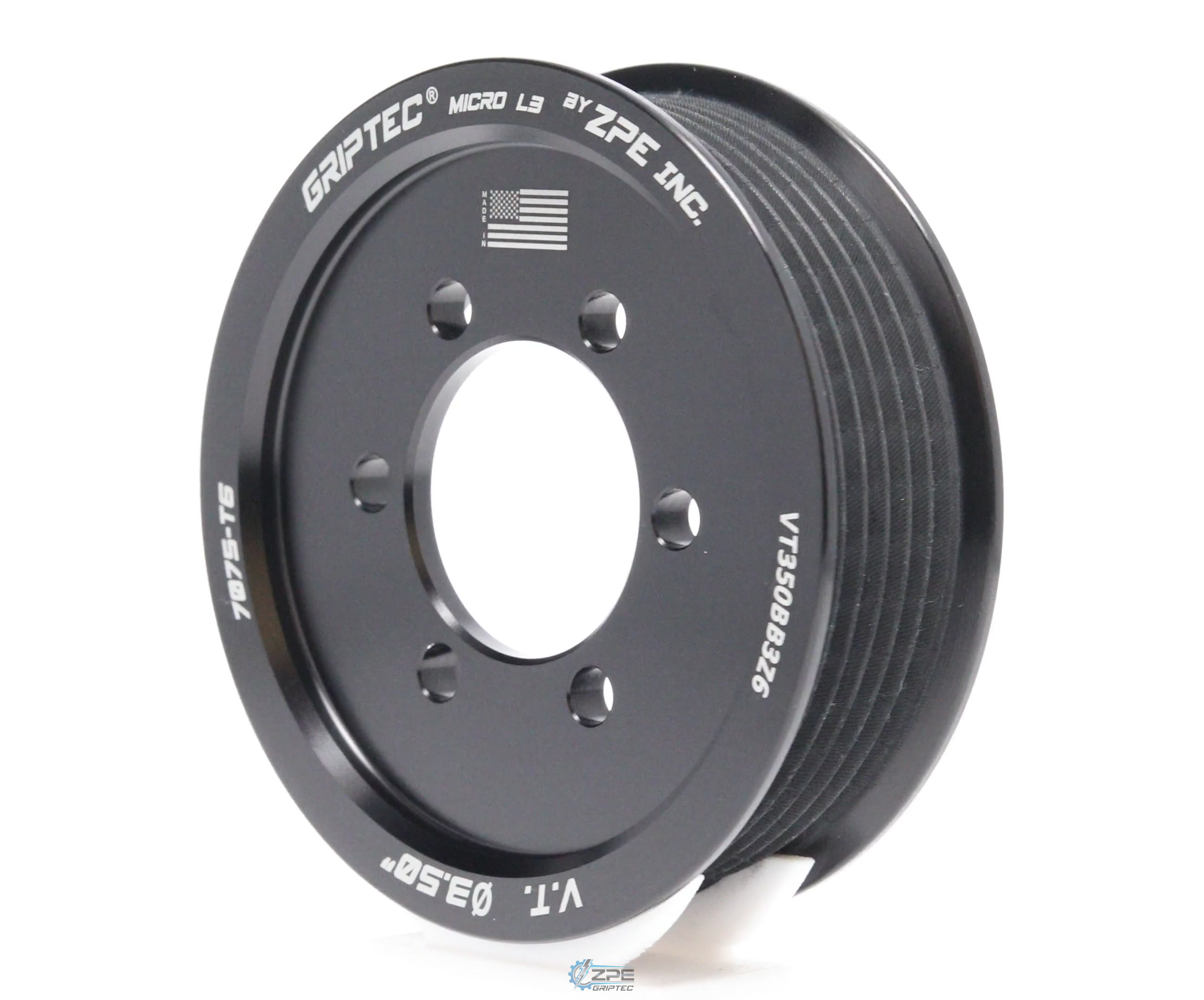 3.50" 6 Rib ZPE GripTec® 2pc Vortech YSi/JT/V3 L3 Black Pulley Only