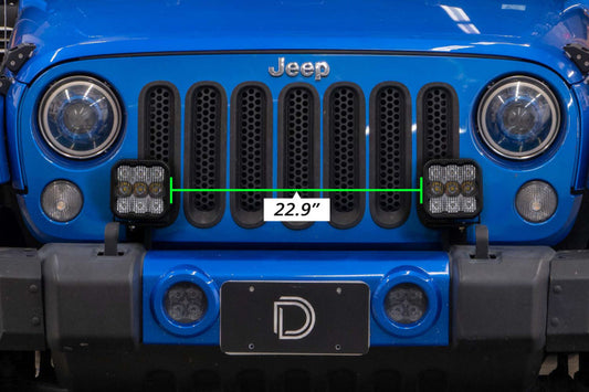 Diode Dynamics Jeep JK SS5 CrossLink bumper light bar kit with sport combo, showing the sleek LED light bar mounted on the bumper.