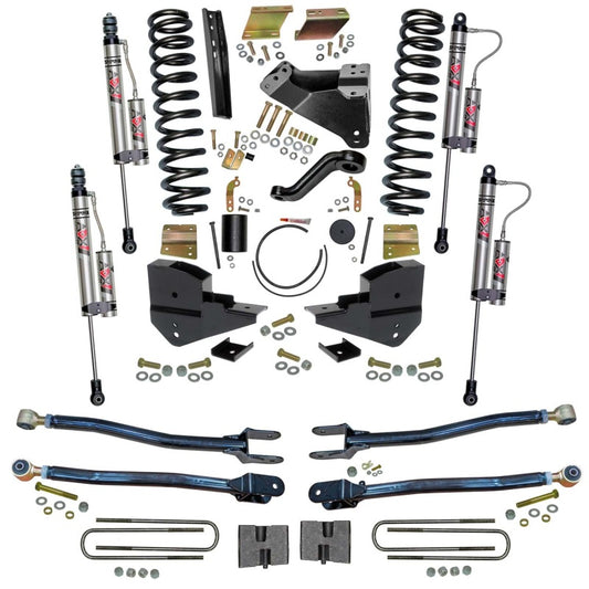 Skyjacker 6-inch lift kit for 2023 Ford F250 4WD gas truck, including suspension components and lift blocks.