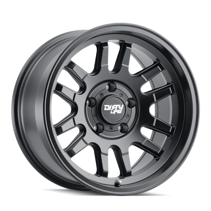 Dirty Life 9310 Canyon matte black cast wheel with 17x9 size, 6x139.7 bolt pattern, -12mm offset, and 106mm hub.