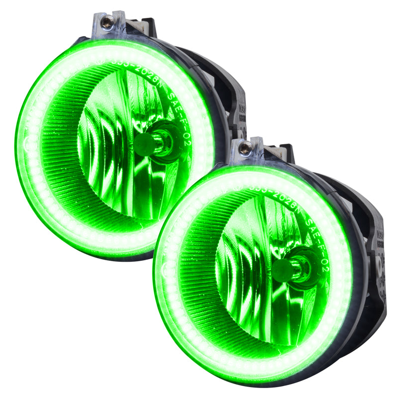 Oracle LED fog light halo kit for Jeep Patriot 2007-2010 with green halo, includes fog lights and halo rings for enhanced visibility.