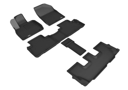 3D MAXpider black rubber floor mats for 2020 Hyundai Palisade, covering 1st to 3rd row with textured surface and custom fit.