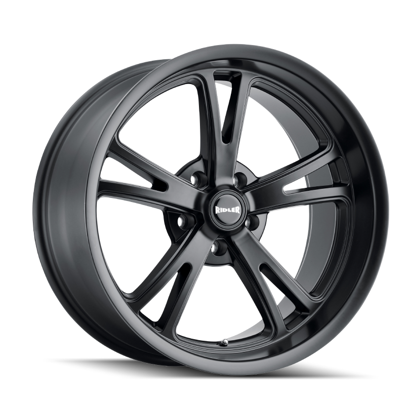 Ridler 606 matte black 20x9 cast wheel with 5x115 bolt pattern, 18mm offset, and 72.62mm hub for automotive customization.