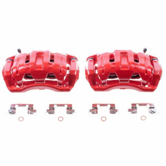 PowerStop front red brake calipers with brackets for Acura RDX 2007-2012, performance brake calipers shown in the image.