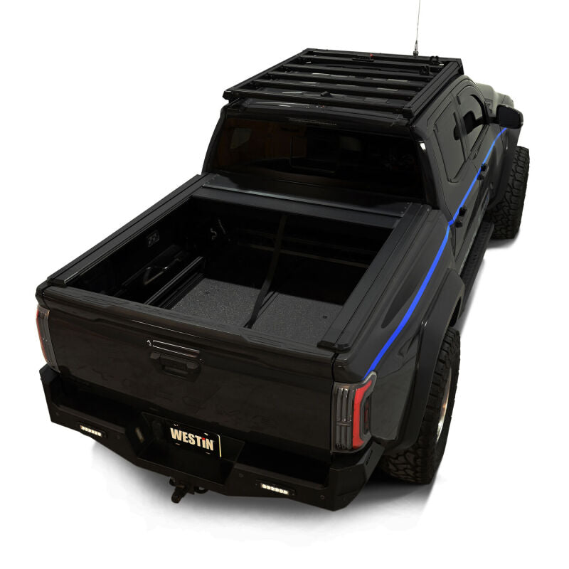 Westin black roll-up tonneau cover for 24-26 Toyota Tacoma 5ft bed, manual retractable truck bed cover, exterior view