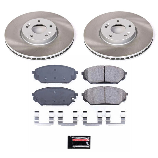 PowerStop front semi-coated brake rotor kit for Hyundai Veracruz 2007-2012, performance brake rotor with clean finish and vented design.