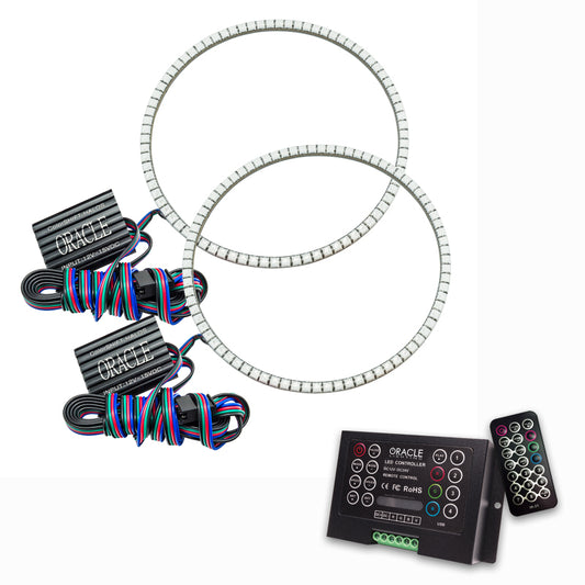 Oracle Lighting LED Waterproof Halo Kit for Jeep Wrangler JK 07-17 fog lights with ColorSHIFT and 2.0 controller in a close-up image