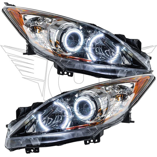 Oracle Mazda 3 headlights with colorSHIFT SMD halogen bulbs and BC1 controller, showing the sleek design and lighting features.