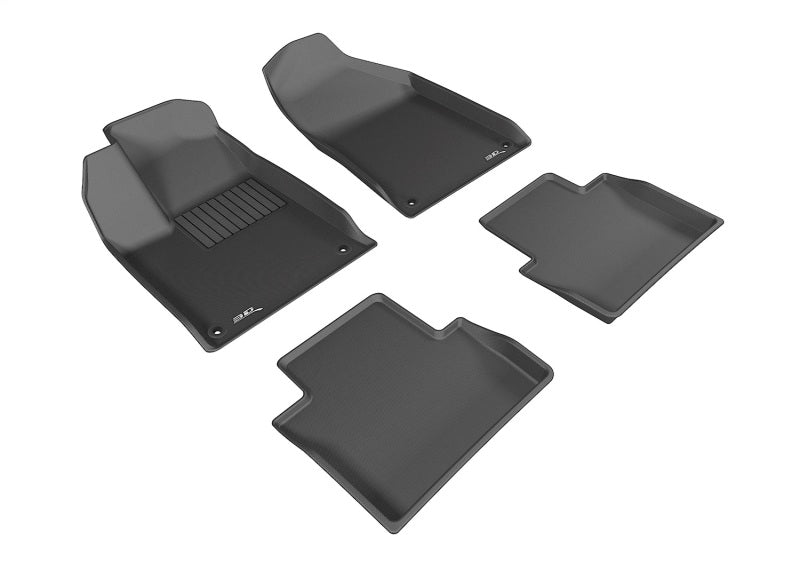 Black 3D MAXpider rubber floor mats for Chrysler 200 (2015-2017), full set with textured surface and custom fit.
