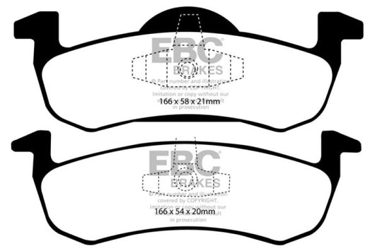 EBC Redstuff rear performance brake pads for Lincoln MKT 3.5 Twin Turbo, designed for high-performance braking.