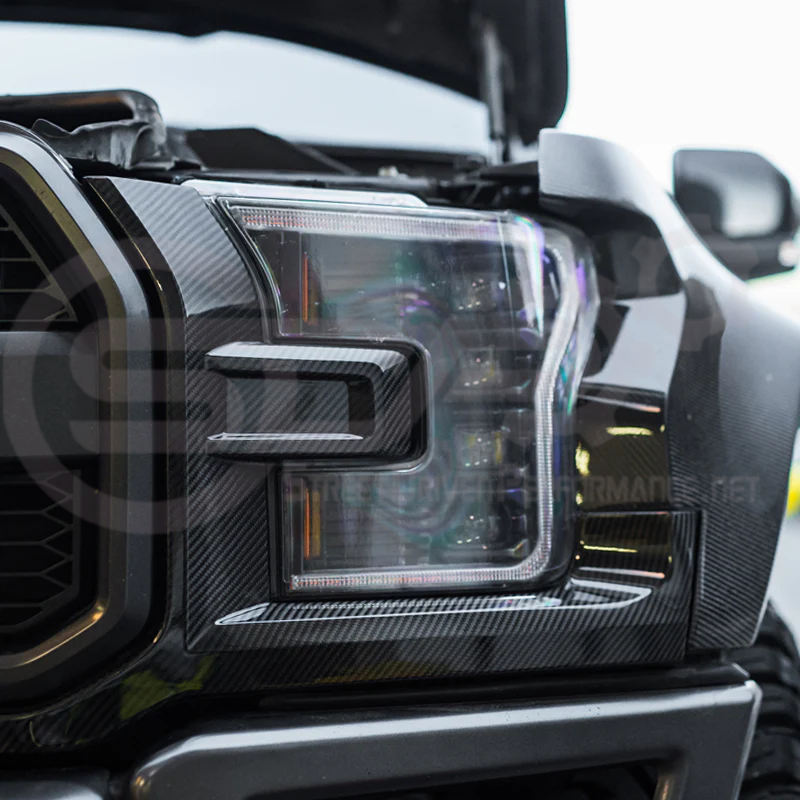 2017-2023 Ford F-150 Raptor | Factory Style CARBON FIBER Replacement Headlight Trim Pair