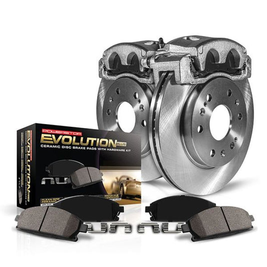 PowerStop OE front brake kit with calipers for Mitsubishi Lancer 2003-2006, automotive brake replacement part.
