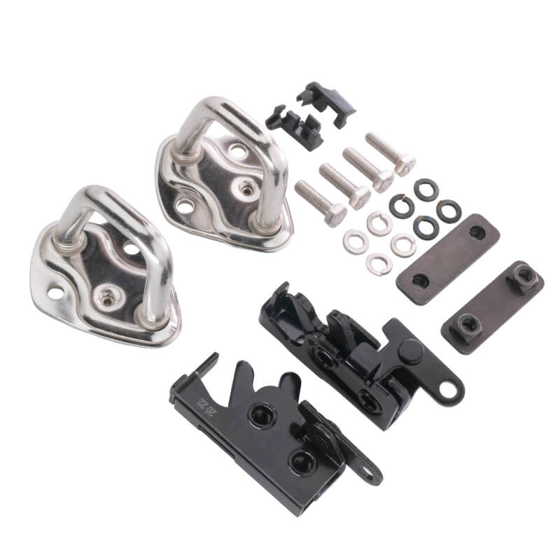 ARB Ascent Canopy Bed Caps rear door latch and striker kit installed on a vehicle, showing metal components and mounting points.