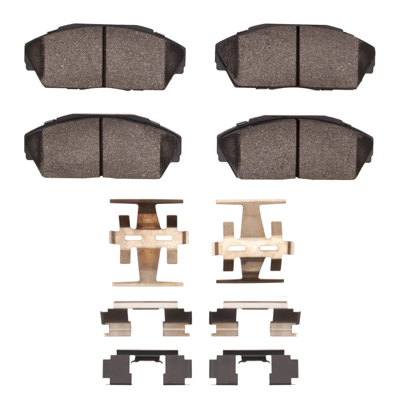 R1 Concepts Acura Legend R1 86-93 front ceramic brake pads and hardware kit, OE style, shown with brake components and hardware.