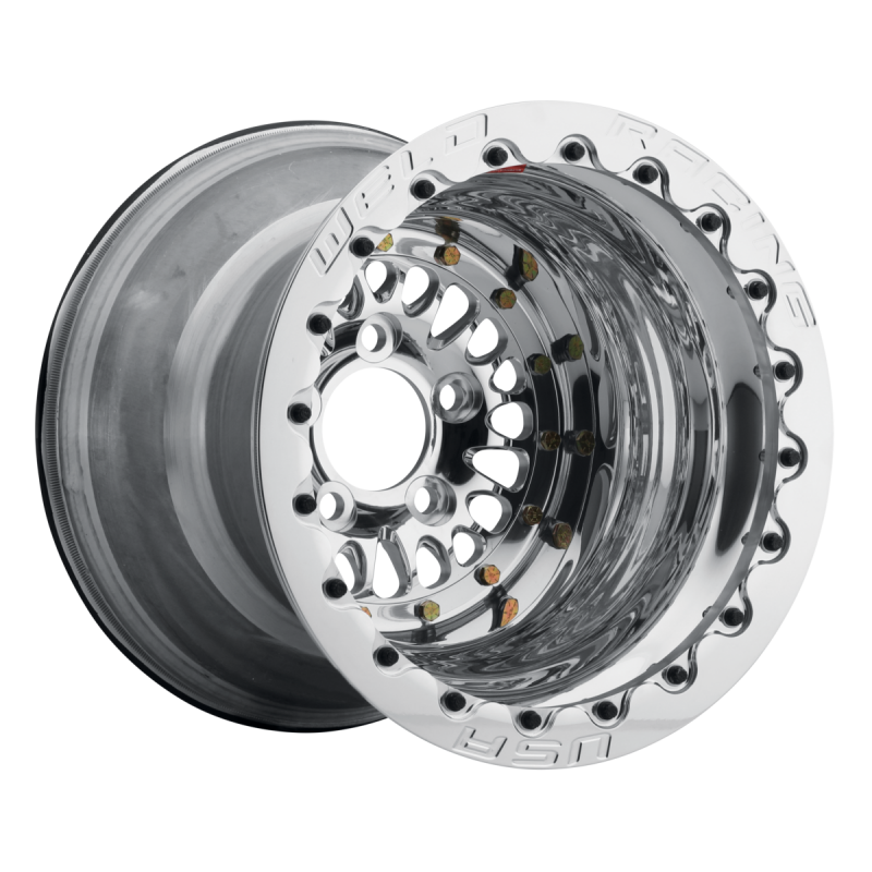 Weld Forged RPM 15x10 wheel with polished center, shell, and SBL MT finish, featuring 5x4.5 bolt pattern and 3.18 hub bore.