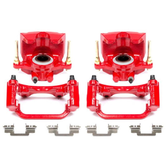 Pair of PowerStop rear red brake calipers with brackets for Cadillac Escalade 2007-2016, performance replacement brake components