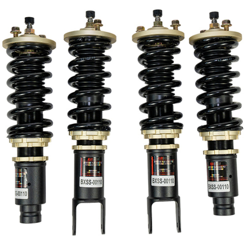BLOX Racing adjustable coilovers for 92-00 Honda Civic and 94-01 Acura Integra, showing the coilover suspension with spring and shock.