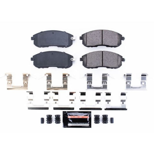 PowerStop Z23 Evolution Sport front brake pads with hardware for Infiniti G35 2003-2005, high-performance brake replacement.