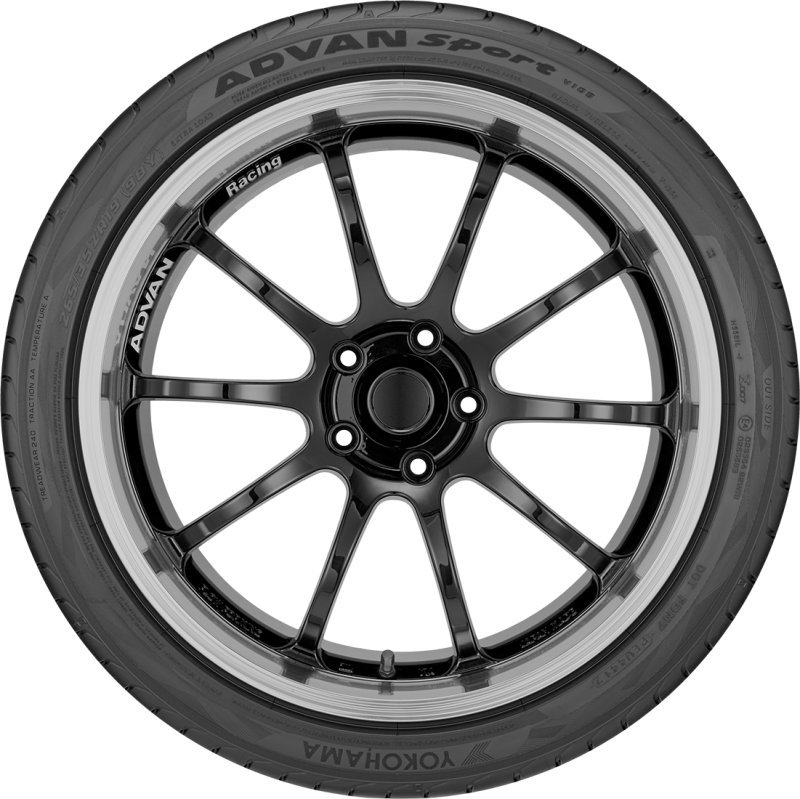 Yokohama Advan Sport V105 245/50R19 105W on-road UTV tire showing tread pattern and sidewall branding.