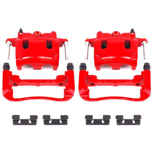 Pair of PowerStop front red brake calipers with brackets for 2004-2006 Infiniti QX56, performance automotive brake components