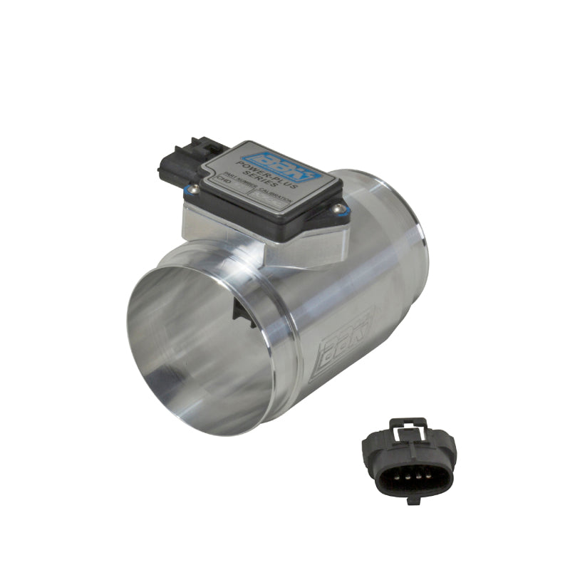 BBK 86-93 Mustang 5.0 mass air flow sensor with 76mm cold air calibration, CNC billet housing, 24 lb injectors for performance.