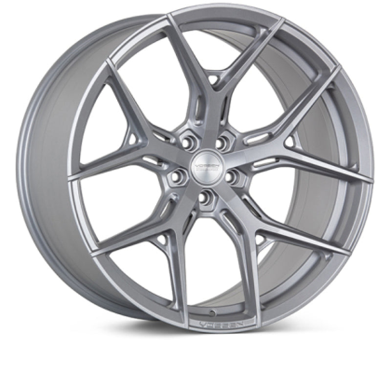 Vossen HF5 forged 19x9.5 satin silver wheels with 5x112 bolt pattern and ET7 for stylish car rim upgrade.