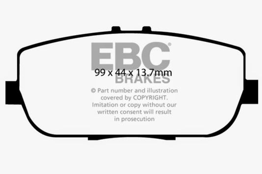 EBC Redstuff rear brake pads for Mazda Miata MX5 2.0, high-performance brake pads with red friction material.