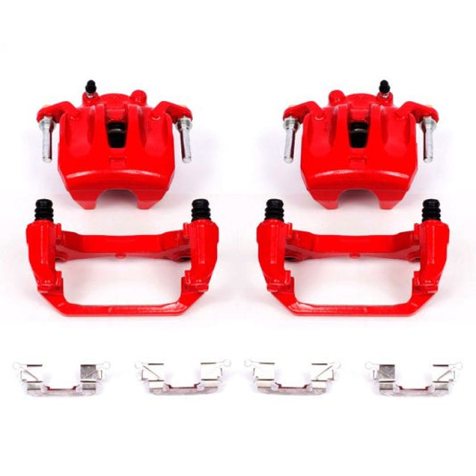 PowerStop front red brake calipers with brackets for Nissan Murano 2003-2007, high-performance brake calipers pair.