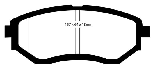 EBC Redstuff front brake pads for 2016-2021 Subaru WRX 2.0T performance braking system, shown with red friction material.