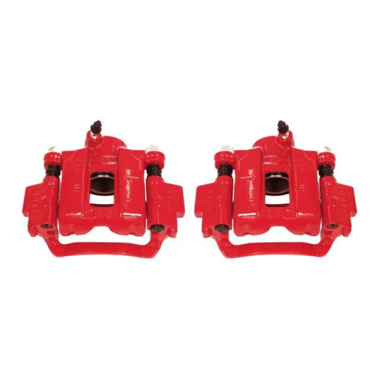 Pair of PowerStop red brake calipers with brackets for Lexus GX460 2010-2018 rear performance brake system.