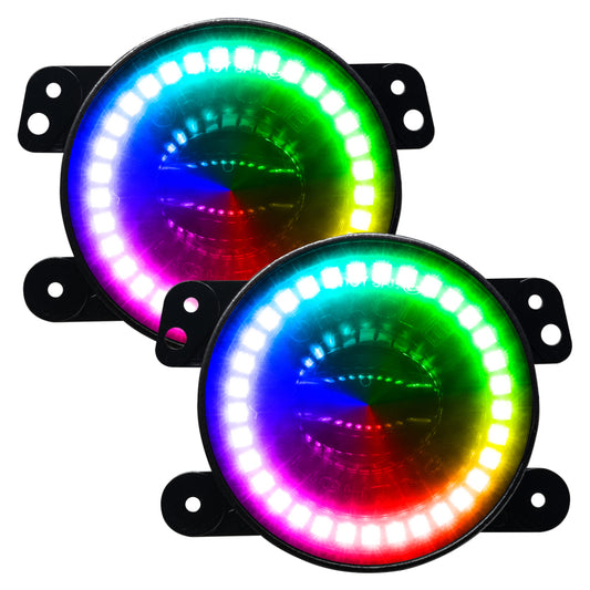 Oracle Lighting high performance LED fog lights for Jeep Wrangler JK/JL/JT models, shown without controller installed.