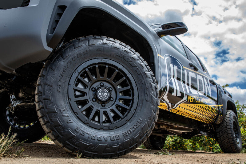 ICON Recon Pro 18x9 satin black cast wheel with 6-lug 5.5 bolt pattern, 25mm offset, 6-inch backspacing, and 95.1mm bore.