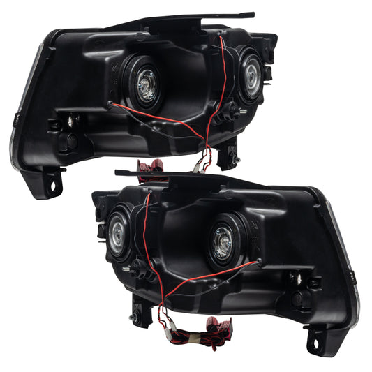Oracle Lighting Jeep Grand Cherokee SMD HL headlights in chrome with ColorSHIFT and BC1 controller, showcasing sleek automotive lighting.