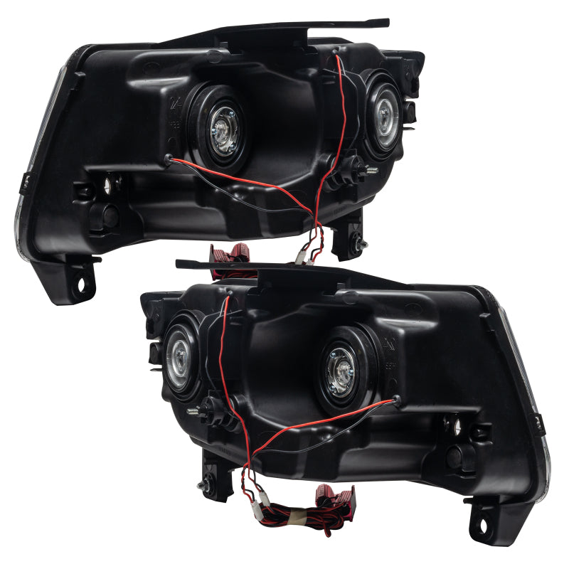 Oracle Lighting Jeep Grand Cherokee halo headlights in chrome with blue accents, non-HID, pre-assembled for 2011-2013 models.