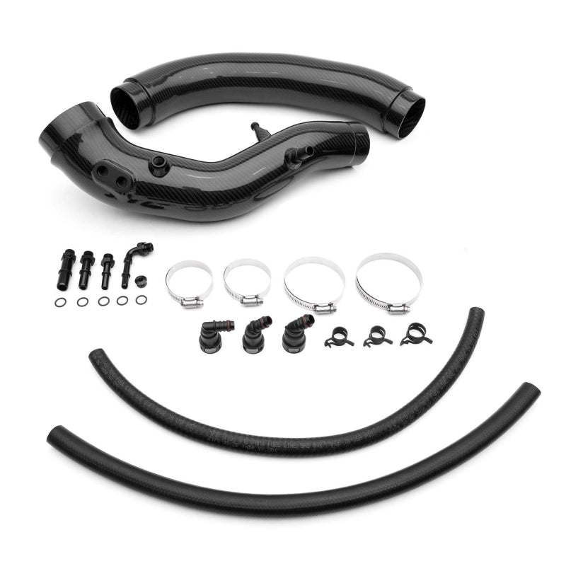 COBB Redline Carbon Fiber Intake Tubes Kit for Ford F-150 including Raptor, showing sleek red and black carbon fiber components.