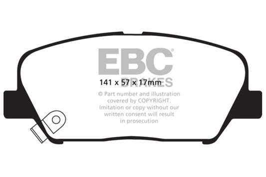 EBC Greenstuff front brake pads for Kia Optima 2.0 Turbo, performance brake pads, with visible brake pad material and backing plate