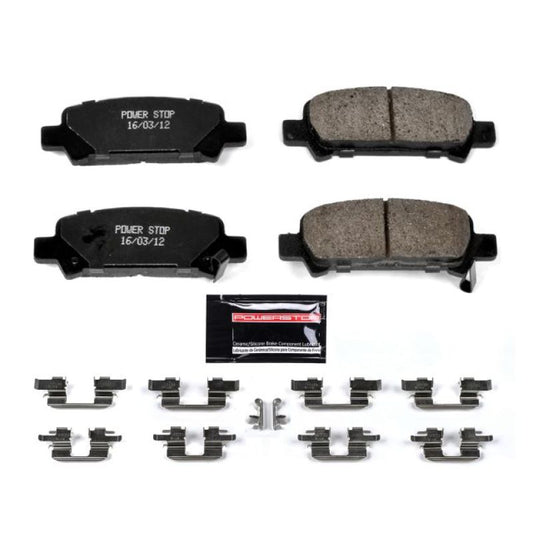 PowerStop Z23 Evolution sport rear brake pads with hardware for 2003-2006 Subaru Baja, high-performance brake replacement.