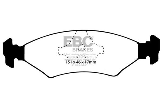 EBC Greenstuff rear brake pads for Ferrari Mondial 2.9 QV, performance brake pads with green friction material, shown in packaging