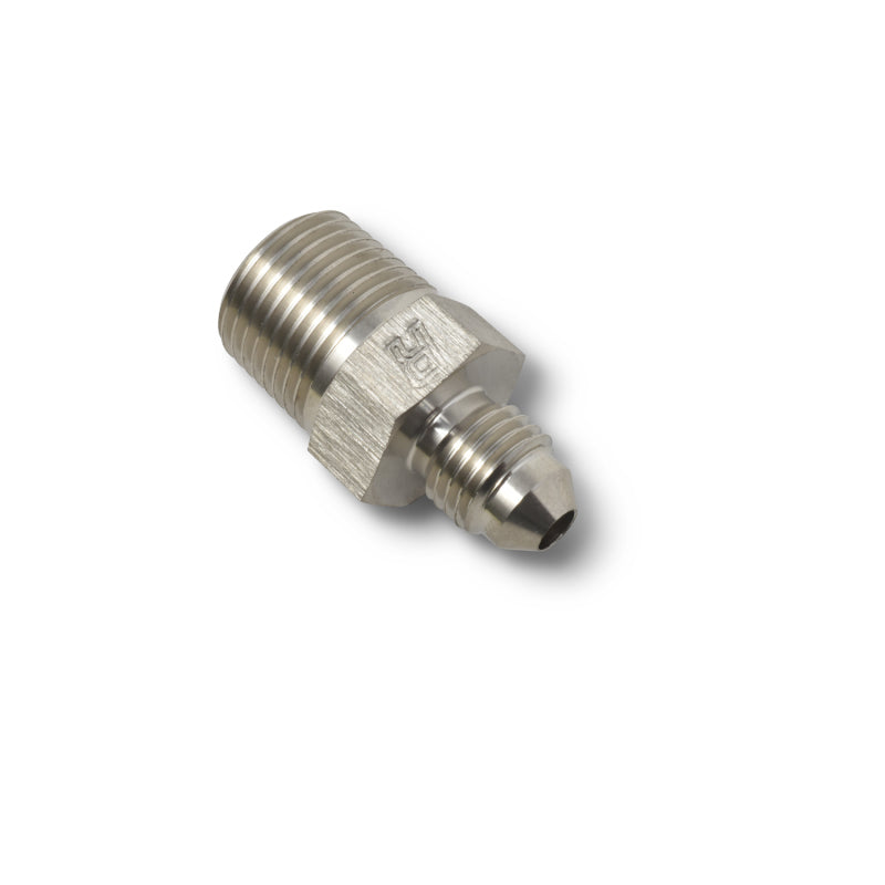 Russell Performance -8 AN to 1/2 inch NPT straight flare to pipe fitting, Endura brand, with polished metal finish and threaded ends.